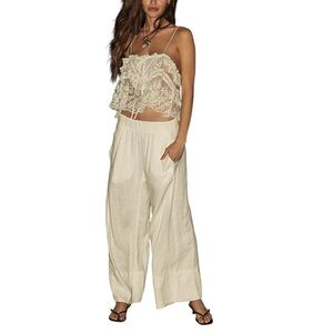 Free People Day's End Linen Pull-On Pants Color Ivory Size XL